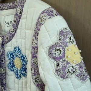 Sea New York Girl's Quilted Jacket - White, Purple, Blue - Size 10